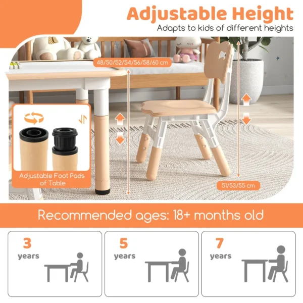 Set van kindertafel en 4 stoelen in hoogte verstelbaar bureau met graffiti blad multifunctionele tafel voor artistieke activiteiten natuur 4