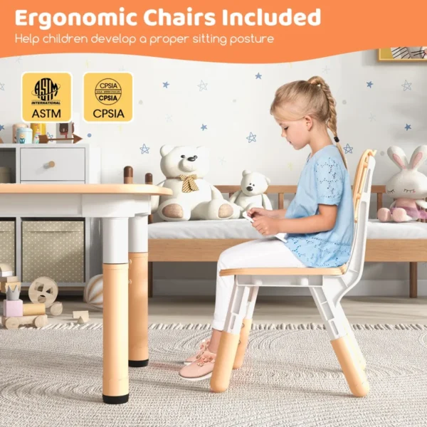 Set van kindertafel en 4 stoelen in hoogte verstelbaar bureau met graffiti blad multifunctionele tafel voor artistieke activiteiten natuur 7
