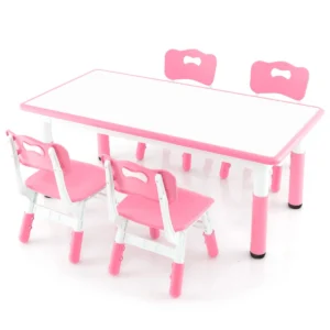 Set van kindertafel en 4 stoelen in hoogte verstelbaar bureau met graffiti blad multifunctionele tafel voor artistieke activiteiten roze 1
