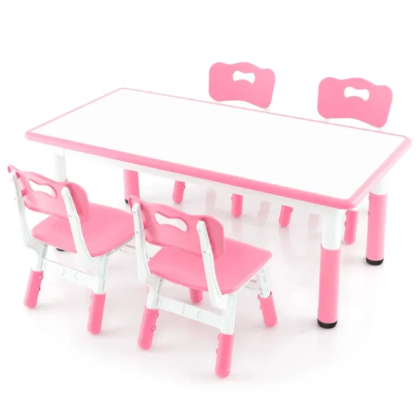 Set van kindertafel en 4 stoelen in hoogte verstelbaar bureau met graffiti blad multifunctionele tafel voor artistieke activiteiten roze 1