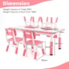 Set van kindertafel en 4 stoelen in hoogte verstelbaar bureau met graffiti blad multifunctionele tafel voor artistieke activiteiten roze 3