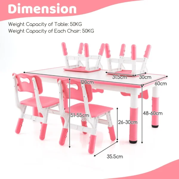 Set van kindertafel en 4 stoelen in hoogte verstelbaar bureau met graffiti blad multifunctionele tafel voor artistieke activiteiten roze 3