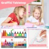 Set van kindertafel en 4 stoelen in hoogte verstelbaar bureau met graffiti blad multifunctionele tafel voor artistieke activiteiten roze 5