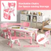 Set van kindertafel en 4 stoelen in hoogte verstelbaar bureau met graffiti blad multifunctionele tafel voor artistieke activiteiten roze 6