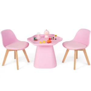 Set van tafel en 2 stoelen voor kinderen activiteitentafel gestoffeerde stoel hol blad beukenhouten poten voor 3 tot 8 jaar roze 1