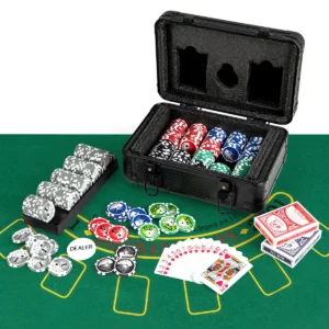 Set van texas hold'em poker chips 300 casino poker chips 2 decks kaarten dealer chip vilt mat aluminium koffer met 2 sleutels 1