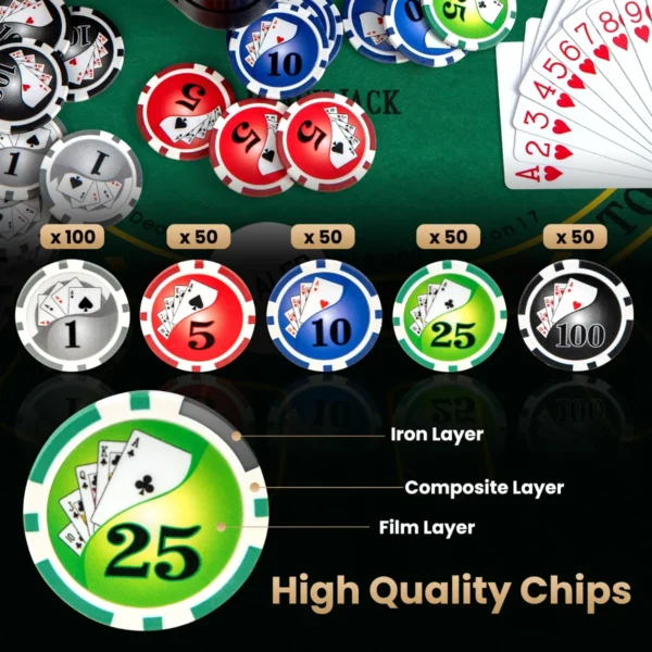 Set van texas hold'em poker chips 300 casino poker chips 2 decks kaarten dealer chip vilt mat aluminium koffer met 2 sleutels 5