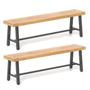 (set van twee) 160 cm acacia houten buitenbank 3 persoons terrasbank met 360 kg capaciteit rugloze buitenbank met stevig metalen frame 1