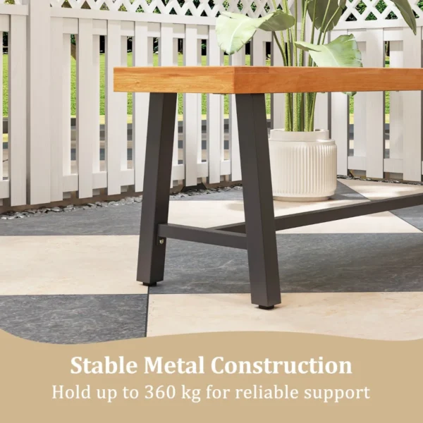 (set van twee) 160 cm acacia houten buitenbank 3 persoons terrasbank met 360 kg capaciteit rugloze buitenbank met stevig metalen frame 4