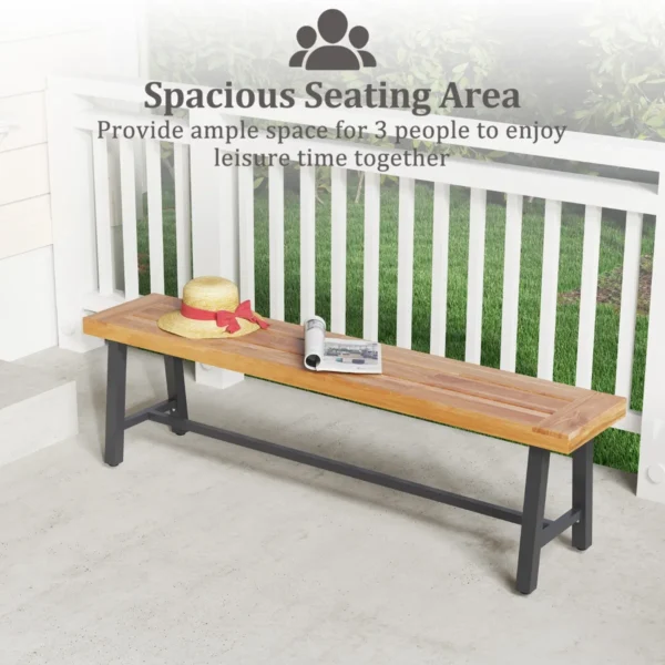 (set van twee) 160 cm acacia houten buitenbank 3 persoons terrasbank met 360 kg capaciteit rugloze buitenbank met stevig metalen frame 6