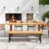 (set van twee) 160 cm acacia houten buitenbank 3 persoons terrasbank met 360 kg capaciteit rugloze buitenbank met stevig metalen frame 7