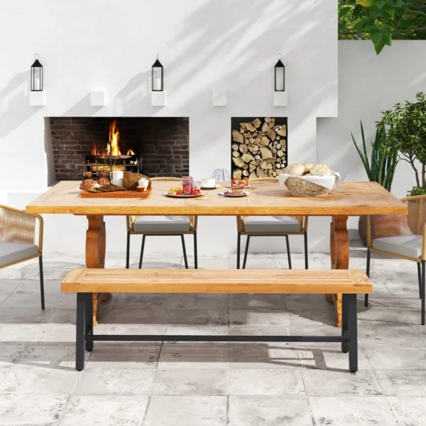 (set van twee) 160 cm acacia houten buitenbank 3 persoons terrasbank met 360 kg capaciteit rugloze buitenbank met stevig metalen frame 7