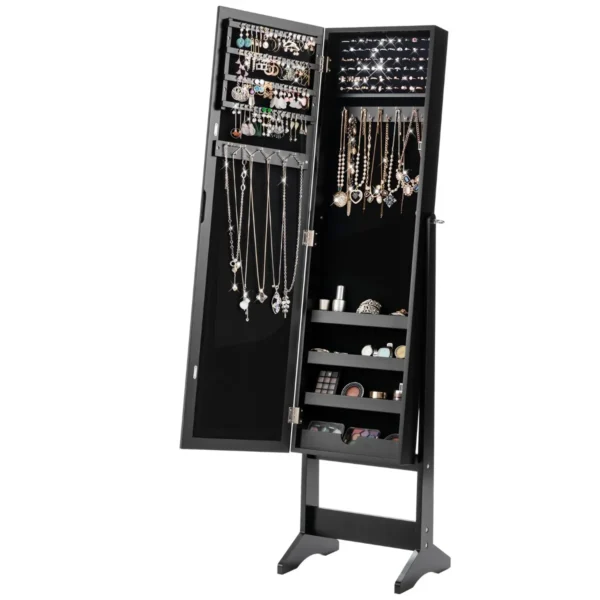 Sieradenkast met spiegel over de gehele lengte vrijstaande sieraden kast 2 in 1 grote capaciteit sieraden organisator 3 hoekinstelbare zwart 3