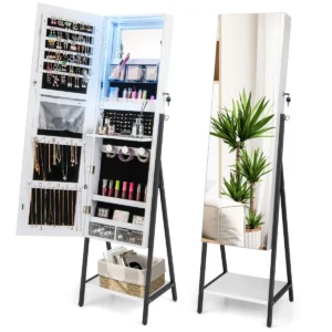 Sieradenkast met spiegel sieradenspiegelkast met 3 kleurige ledverlichting afsluitbaar extra plank 41,5 x 37 x 157 cm (wit) 1