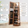 Sieradenkast met spiegel vrijstaande spiegelkast draaibaar met driekleurige ledlampen sieradenorganizer sieradenopslag (bruin) 6