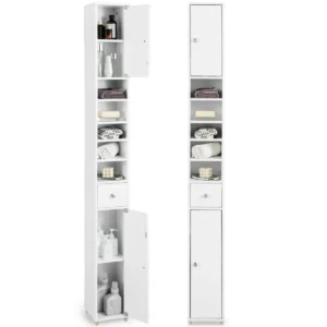 Slank badkamermeubel vrijstaande hoge kast met 2 deuren 1 lade en 5 verstelbare planken ruimtebesparend toiletmeubel 20 x 20 x 180 cm 1