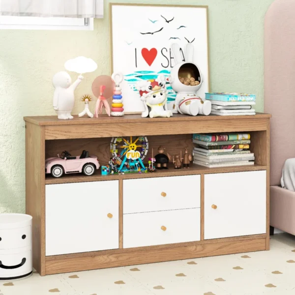 Speelgoedkast voor kinderen houten boekenkast voor kinderen open plank 2 lades 2 deuren voor speelkamer kinderkamer naturel 7