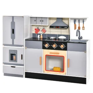 Speelkeuken met houten koelkast speelkeukenset voor kinderen met realistische afzuigkap oven leuke kookplaat ijsmachine 1