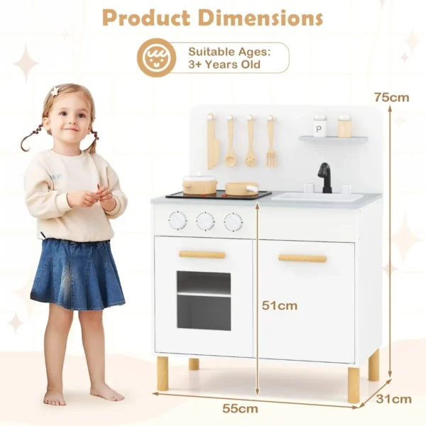 Speelkeuken voor kinderen vanaf 3 jaar houten speelkeuken met licht geluid fornuizen gootsteen oven en keukenaccessoires wit 2