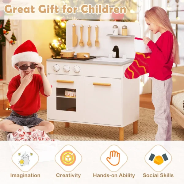 Speelkeuken voor kinderen vanaf 3 jaar houten speelkeuken met licht geluid fornuizen gootsteen oven en keukenaccessoires wit 3