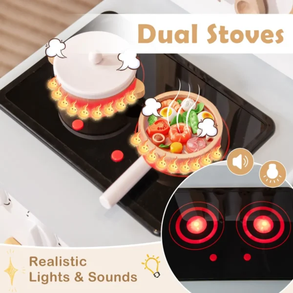Speelkeuken voor kinderen vanaf 3 jaar houten speelkeuken met licht geluid fornuizen gootsteen oven en keukenaccessoires wit 4