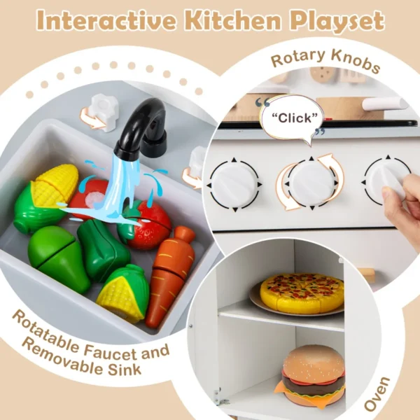 Speelkeuken voor kinderen vanaf 3 jaar houten speelkeuken met licht geluid fornuizen gootsteen oven en keukenaccessoires wit 5