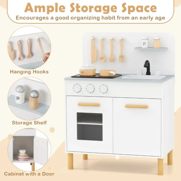 Speelkeuken voor kinderen vanaf 3 jaar houten speelkeuken met licht geluid fornuizen gootsteen oven en keukenaccessoires wit 6