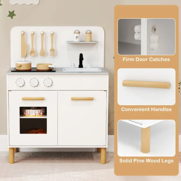 Speelkeuken voor kinderen vanaf 3 jaar houten speelkeuken met licht geluid fornuizen gootsteen oven en keukenaccessoires wit 7