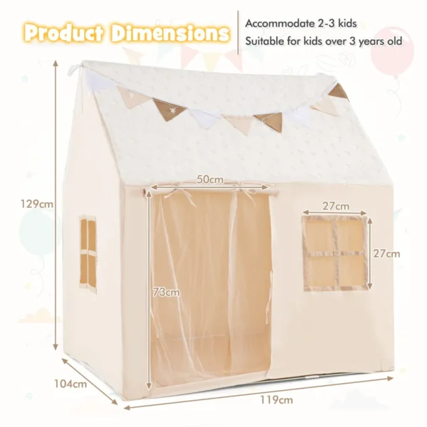 Speeltent voor kinderen speelhuisje voor peuters met lichtsnoer vlaggen en gevoerde mat speelhuisje voor binnen met gaasgordijnen 3