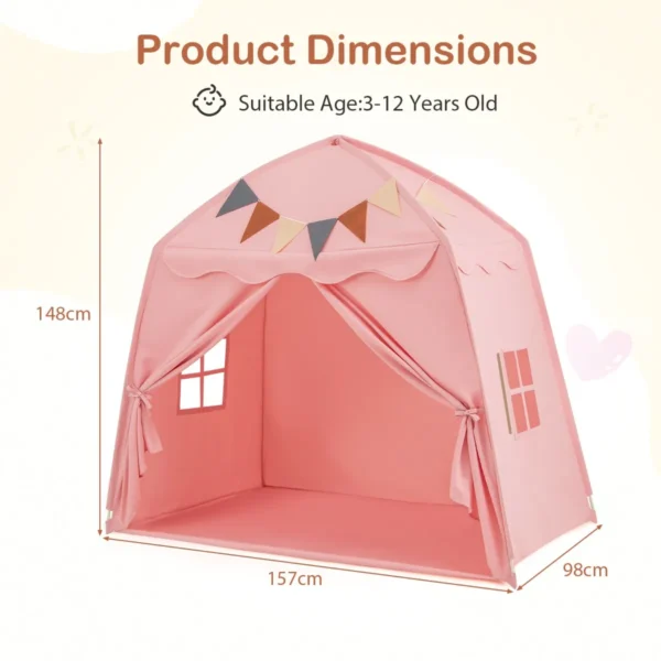 Speeltent voor kinderen van 3 tot 12 jaar bedtent voor peuters met vlaggen en koordverlichting binnen en buitenkindertent roze 2