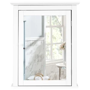 Spiegelkast badkamer wandkast met spiegel badkamerspiegelkast hangkast houten badkamerspiegel wit 56 x 14 x 69,5cm 1