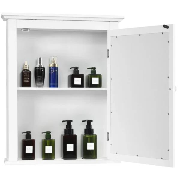 Spiegelkast badkamer wandkast met spiegel badkamerspiegelkast hangkast houten badkamerspiegel wit 56 x 14 x 69,5cm 5