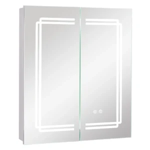 Spiegelkast voor badkamer met verlichting led badkamerkast met spiegel en dubbele deuren hangkast dimbaar anti condens wit 1