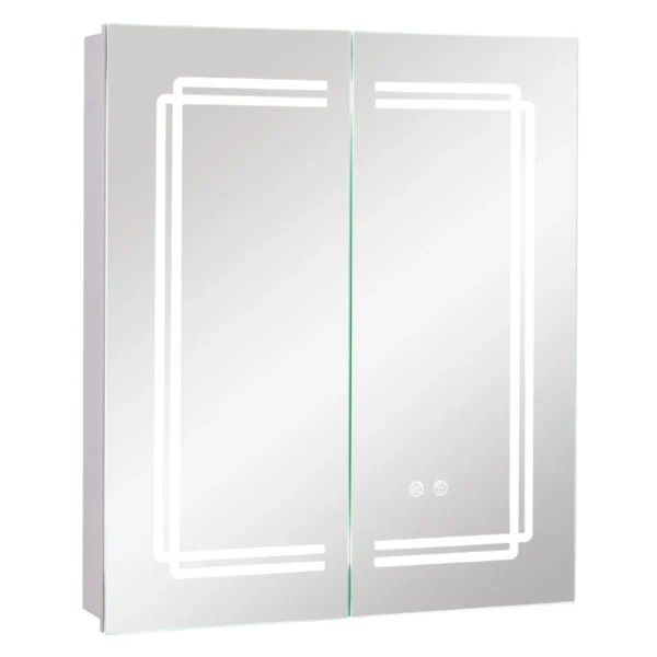 Spiegelkast voor badkamer met verlichting led badkamerkast met spiegel en dubbele deuren hangkast dimbaar anti condens wit 1