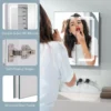 Spiegelkast voor badkamer met verlichting led badkamerkast met spiegel en dubbele deuren hangkast dimbaar anti condens wit 6