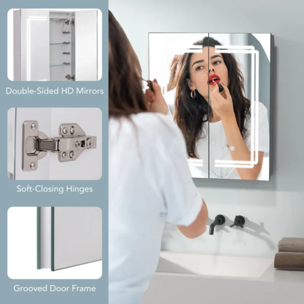 Spiegelkast voor badkamer met verlichting led badkamerkast met spiegel en dubbele deuren hangkast dimbaar anti condens wit 6