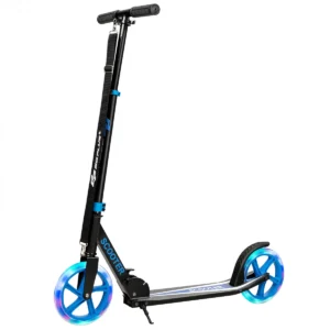 Sport scooter met verstelbare handgreep duurzaam en opvouwbaar met 2 led flitswielen blauw 1