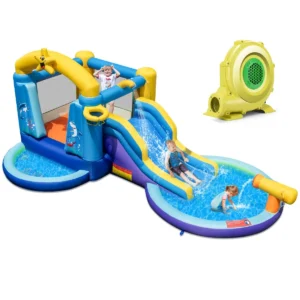 Springkasteel met blazer en glijbaan waterpark met 2 zwembaden waterkanon basketbalkorf kinderspringkasteel 490 x 290 x 220 cm 1
