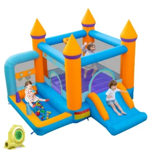 Springkasteel met ventilator glijbaan ballenbad oceaanballen en basketbalmand springkasteel voor kinderen 337 x 325 x 256 cm 1