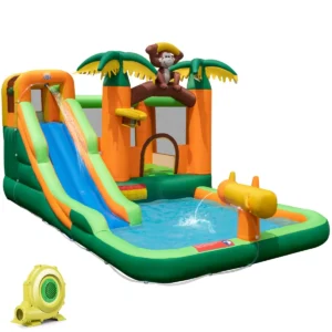 Springkasteel met waterglijbaan tropisch 7 in 1 waterpark met kinderbadje basketbalkorf en waterpistool incl. ventilator 460 x 285 x 230 cm 1