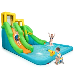 Springkasteel waterpark met twee glijbanen klimwand kinderbadje en waterkanon incl. draagtas 400 x 360 x 255 cm 1