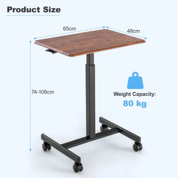 Sta bureau laptoptafel in hoogte verstelbaar 74 108 cm mobiel bureau bijzettafel met wielen laptop statafel draagbaar bruin 3