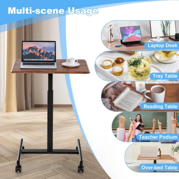 Sta bureau laptoptafel in hoogte verstelbaar 74 108 cm mobiel bureau bijzettafel met wielen laptop statafel draagbaar bruin 4