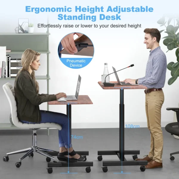 Sta bureau laptoptafel in hoogte verstelbaar 74 108 cm mobiel bureau bijzettafel met wielen laptop statafel draagbaar bruin 5