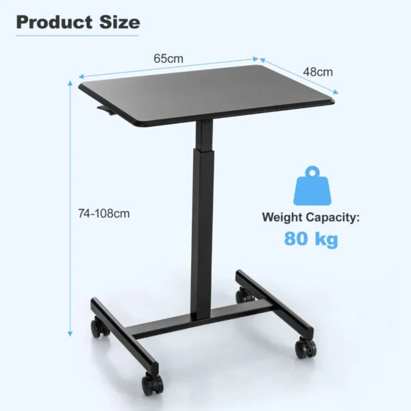 Sta bureau laptoptafel in hoogte verstelbaar 74 108 cm mobiel bureau bijzettafel met wielen laptop statafel draagbaar zwart 3