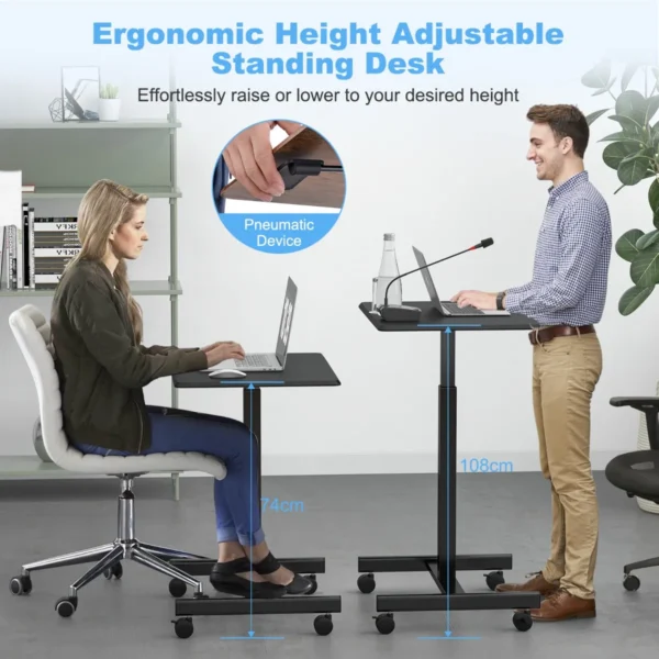 Sta bureau laptoptafel in hoogte verstelbaar 74 108 cm mobiel bureau bijzettafel met wielen laptop statafel draagbaar zwart 6