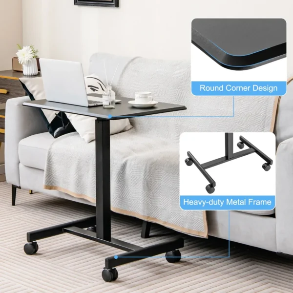 Sta bureau laptoptafel in hoogte verstelbaar 74 108 cm mobiel bureau bijzettafel met wielen laptop statafel draagbaar zwart 7