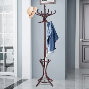 Staande kapstok hout 12 haken home hoed jas hanger boom 12 met paraplu houder kapstok bruin 1