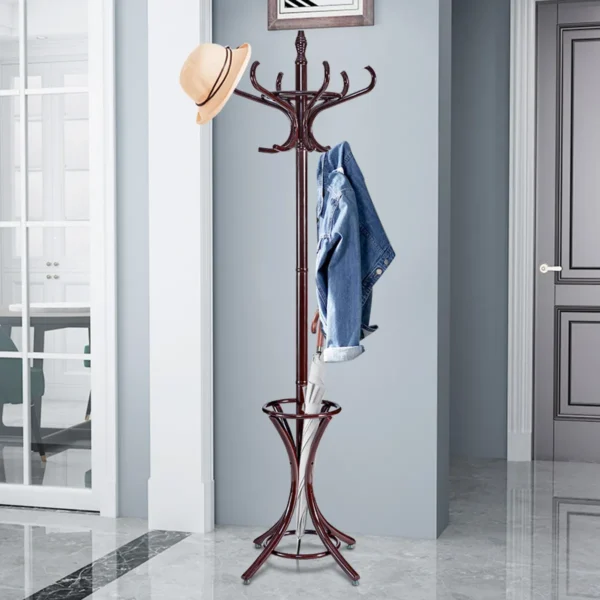 Staande kapstok hout 12 haken home hoed jas hanger boom 12 met paraplu houder kapstok bruin 1