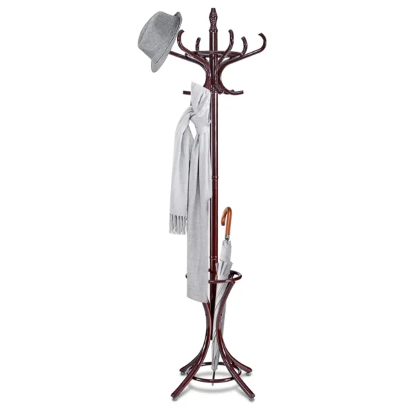 Staande kapstok hout 12 haken home hoed jas hanger boom 12 met paraplu houder kapstok bruin 3